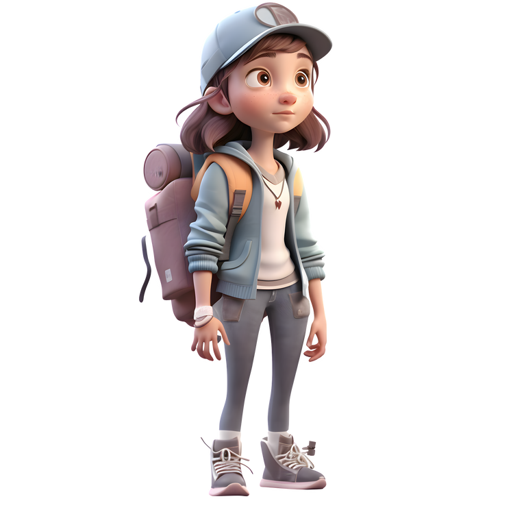 Smart and Cute 3D Girl Student Character PNG Transparent Background